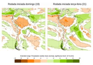 Potencial de chuva aumenta sobre as regiões Sudeste e Centro-Oeste com a possibilidade de ZCAS na transição de mês