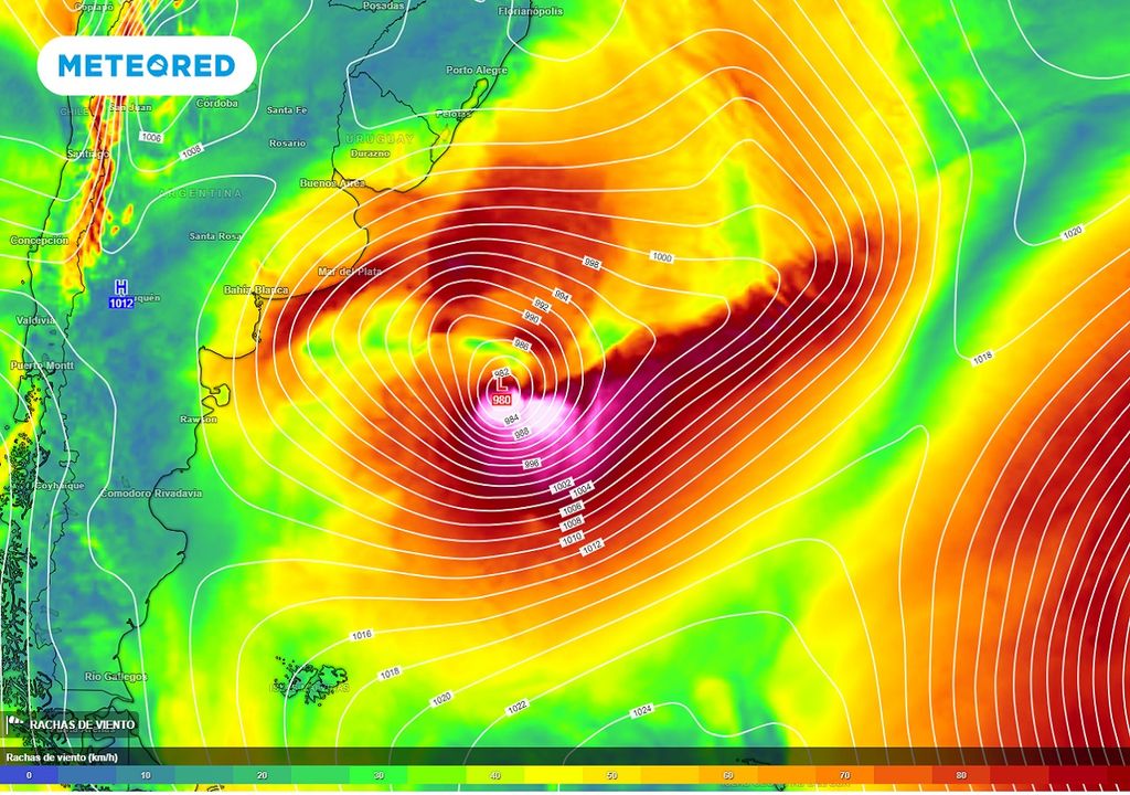 Pronóstico ECMWF presión atmosférica y rachas de viento