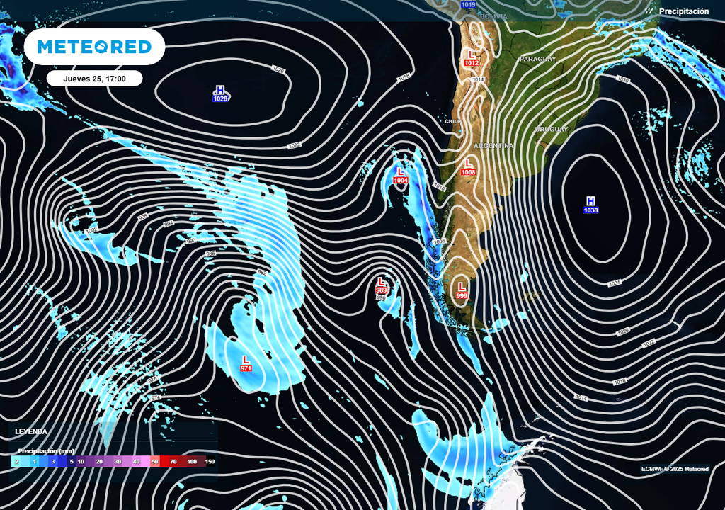 Sistemas frontales con río atmosférico visitarán a Los Lagos y Aysén, Meteored, Chile