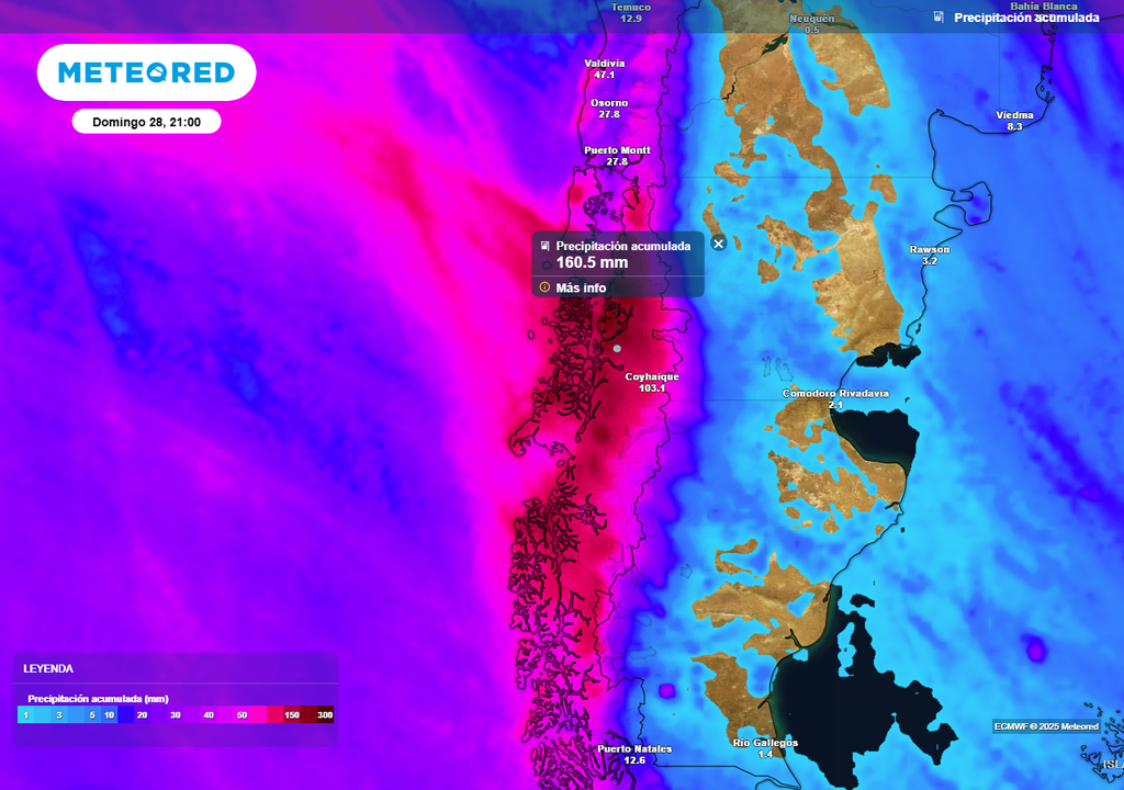 Abundantes lluvias en las regiones de Los Lagos y Aysén, Meteored, Chile