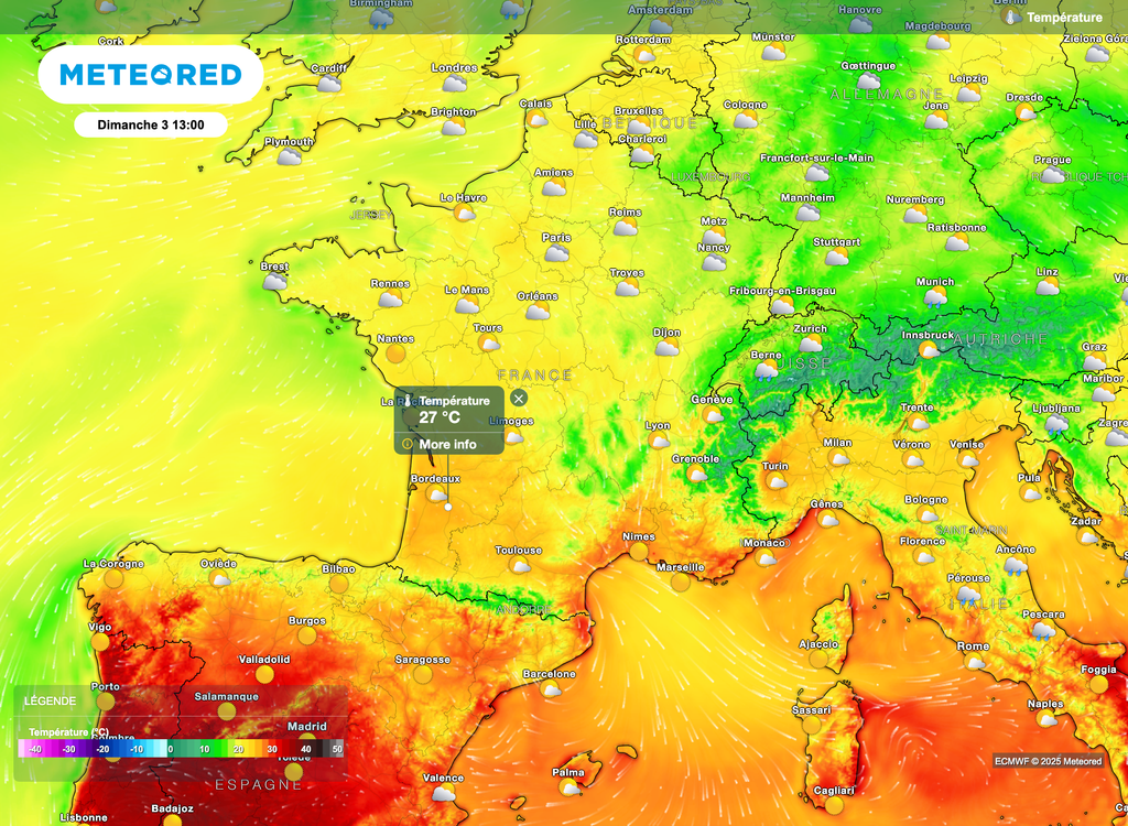 Des températures globalement agréables voire un peu chaudes dans le sud. Des températures globalement agréables voire un peu chaudes dans le sud.