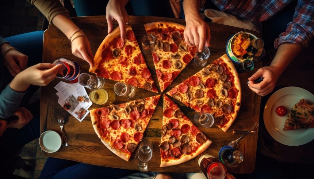 Certains plats favorisent la convivialité, comme la pizza que l'on partage. Certains plats favorisent la convivialité, comme la pizza que l'on partage.