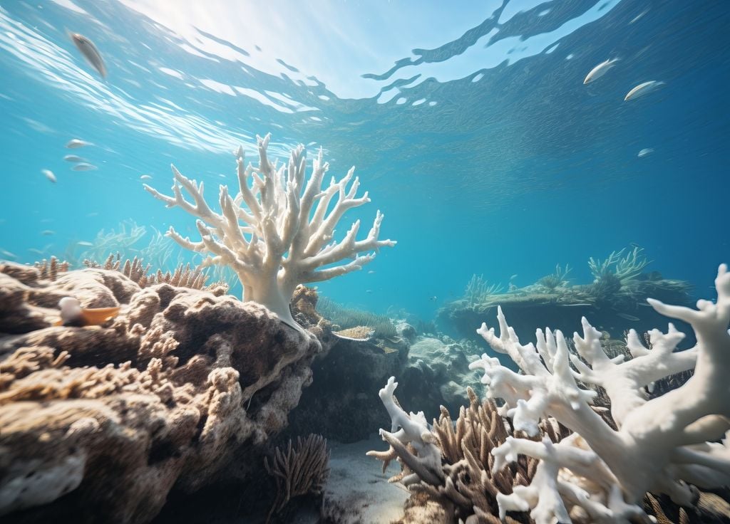 Blanchissement des coraux dû à la hausse des températures des océans.