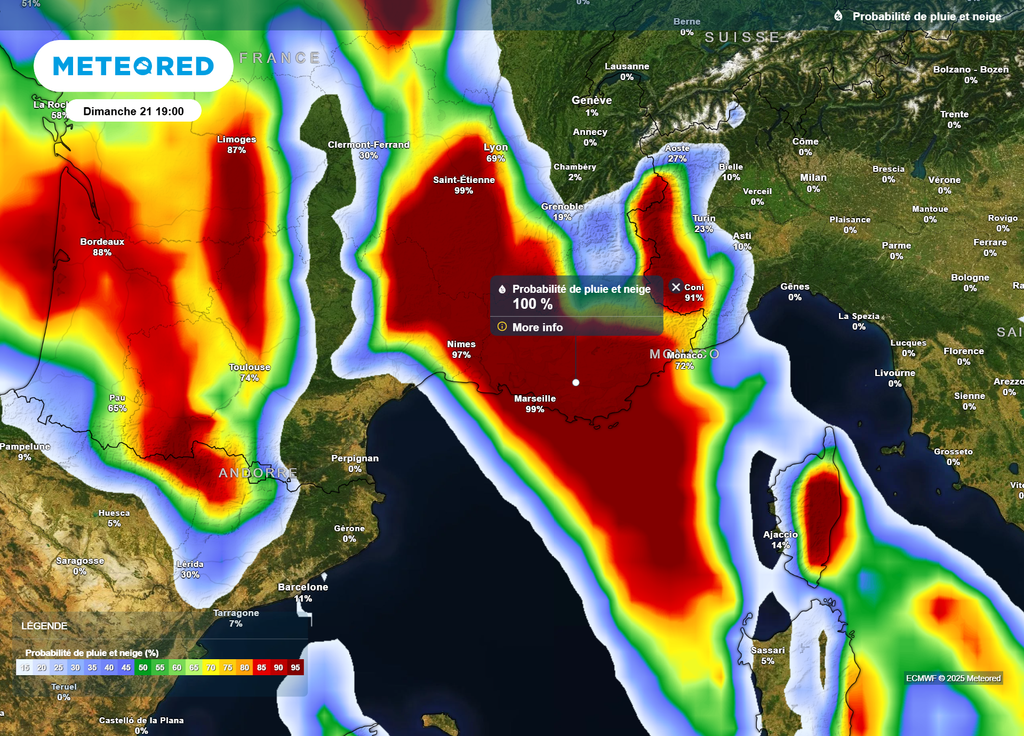 Probabilité pluie Sud-Est dimanche soir Probabilité pluie Sud-Est dimanche soir