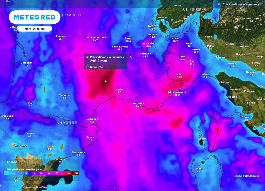 Cumuls pluie Sud-Est mardi minuit Cumuls pluie Sud-Est mardi minuit