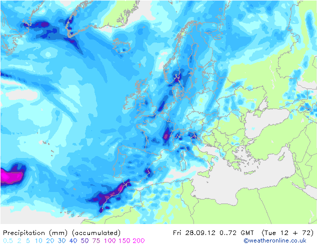 Precipitaciones acumuladas para las próximas 72h (25-28 sept. 2012)