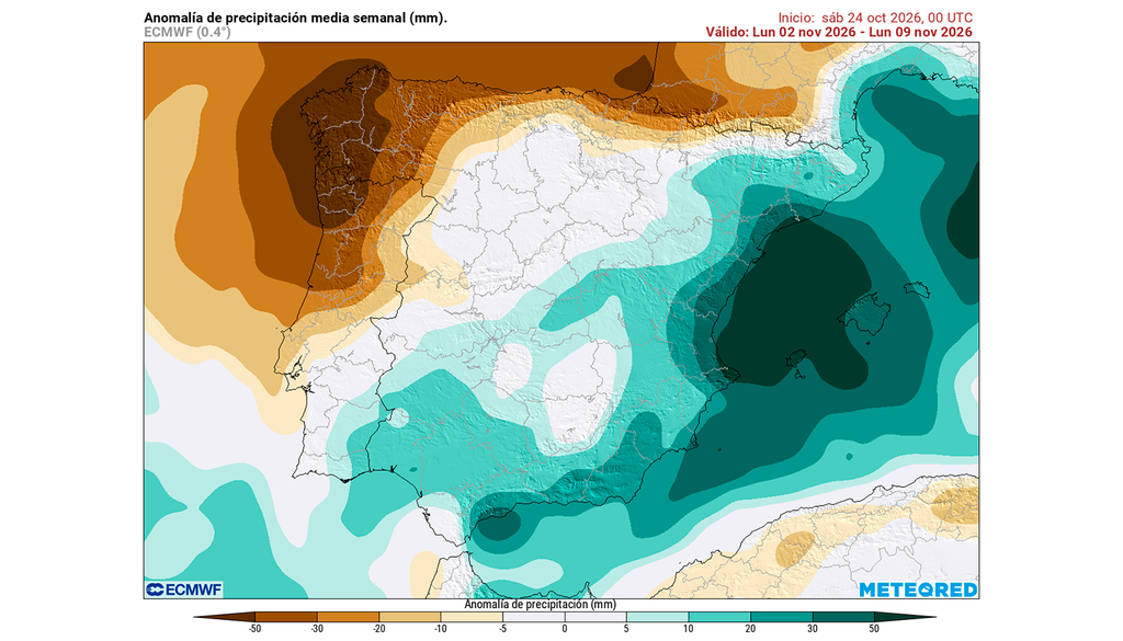 El modelo europeo contempla un posible comienzo de noviembre lluvioso, especialmente a orillas del Mediterráneo.