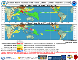 Predicción de ciclones tropicales hasta final de mayo de 2021
