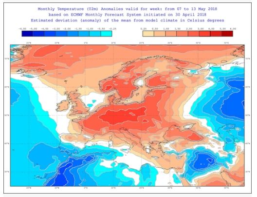 Mapas de anomalías térmicas para el 7-13 de mayo de 2018 Mapas de anomalías térmicas para el 7-13 de mayo de 2018