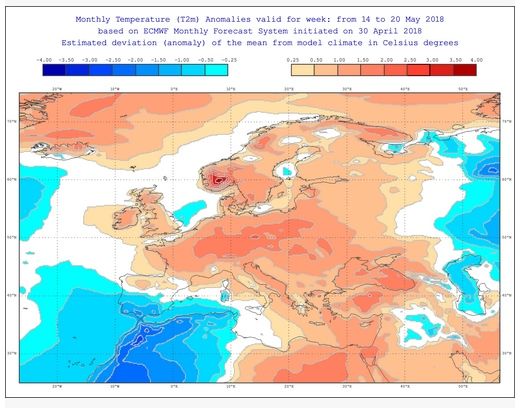 Mapas de anomalías térmicas para el 14 de mayo – 20 de mayo de 2018 Mapas de anomalías térmicas para el 14 de mayo – 20 de mayo de 2018