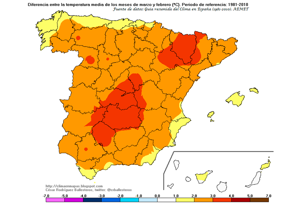 En marzo las temperaturas empiezan a repuntar bastante respecto a los valores medios de febrero. Fuente: César Rodríguez Ballesteros.