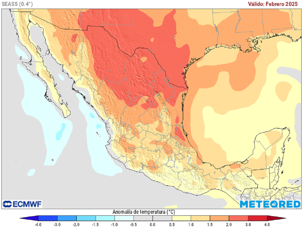Anomalía de temperaturas en grados Celsius
