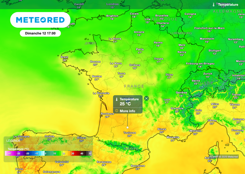 Près de 25 degrés dans le sud du pays dimanche après-midi.