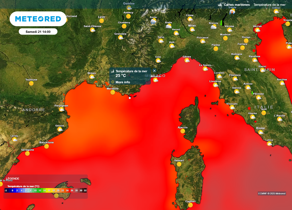 Température eau Méditerranée samedi après-midi Température eau Méditerranée samedi après-midi