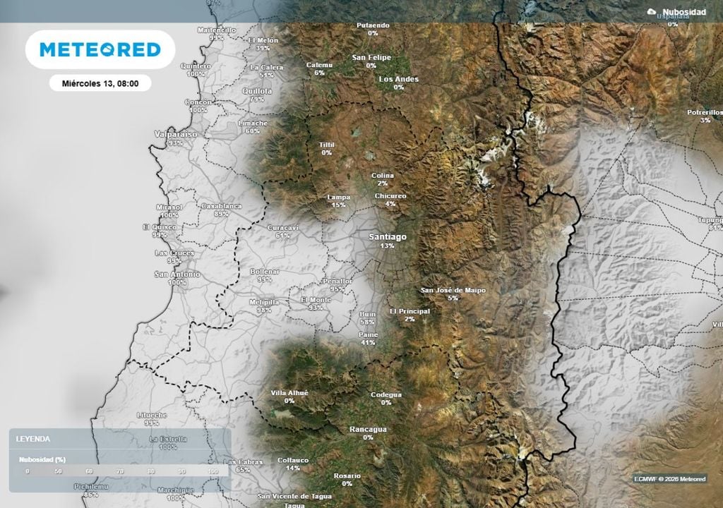 Este miércoles, las nubes ingresarán con fuerza al valle central desde la costa, refrescando bastante el ambiente.