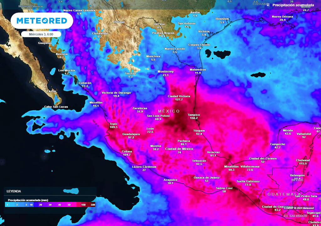 Acumulado de lluvias en milímetros