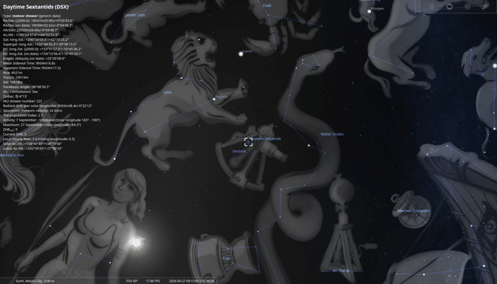 El radiante de esta lluvia de estrellas es El Sextante. Un instrumento que se utilizaba antiguamente para conocer la posición de los astros.