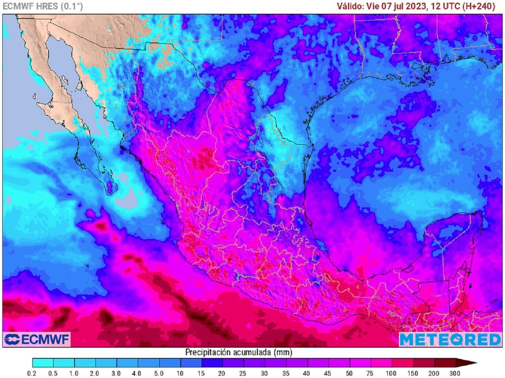 Modelo ECMWF - Acumulado de lluvias en milímetros