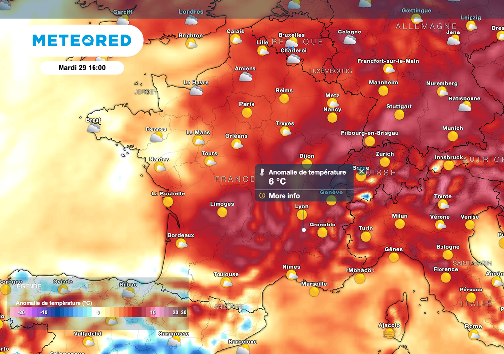 Des températures nettement supérieures aux normales de saison demain après-midi dans le sud de la France.