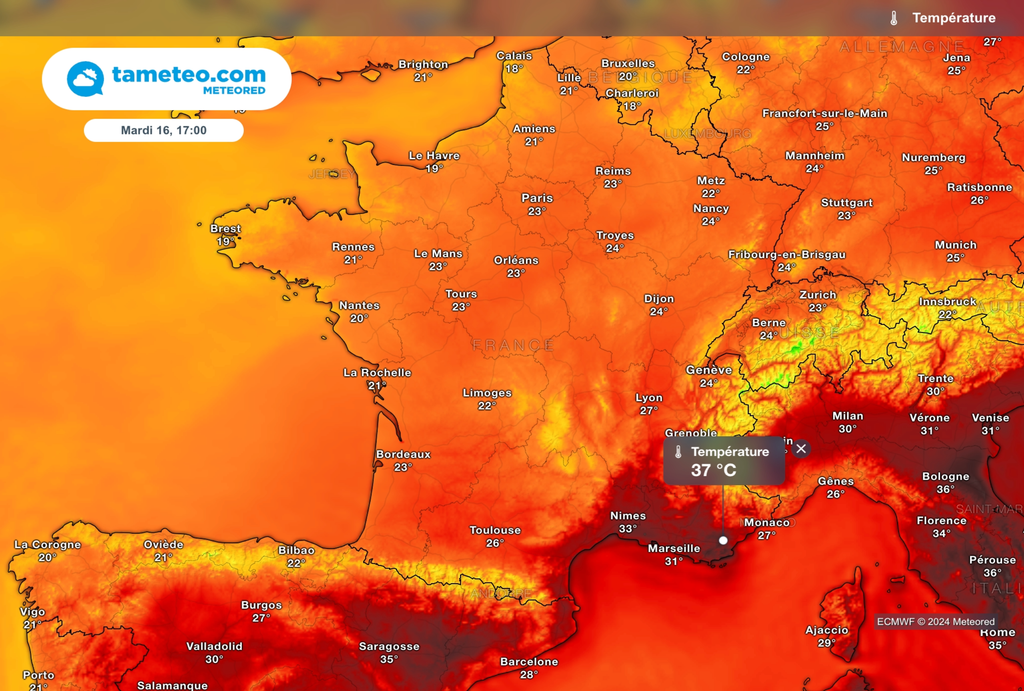 Très fortes chaleurs attendues mardi dans le sud-est de la France. Très fortes chaleurs attendues mardi dans le sud-est de la France.