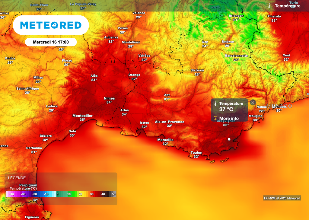 Très fortes chaleurs demain près de la Méditerranée, notamment dans le Var. Très fortes chaleurs demain près de la Méditerranée, notamment dans le Var.