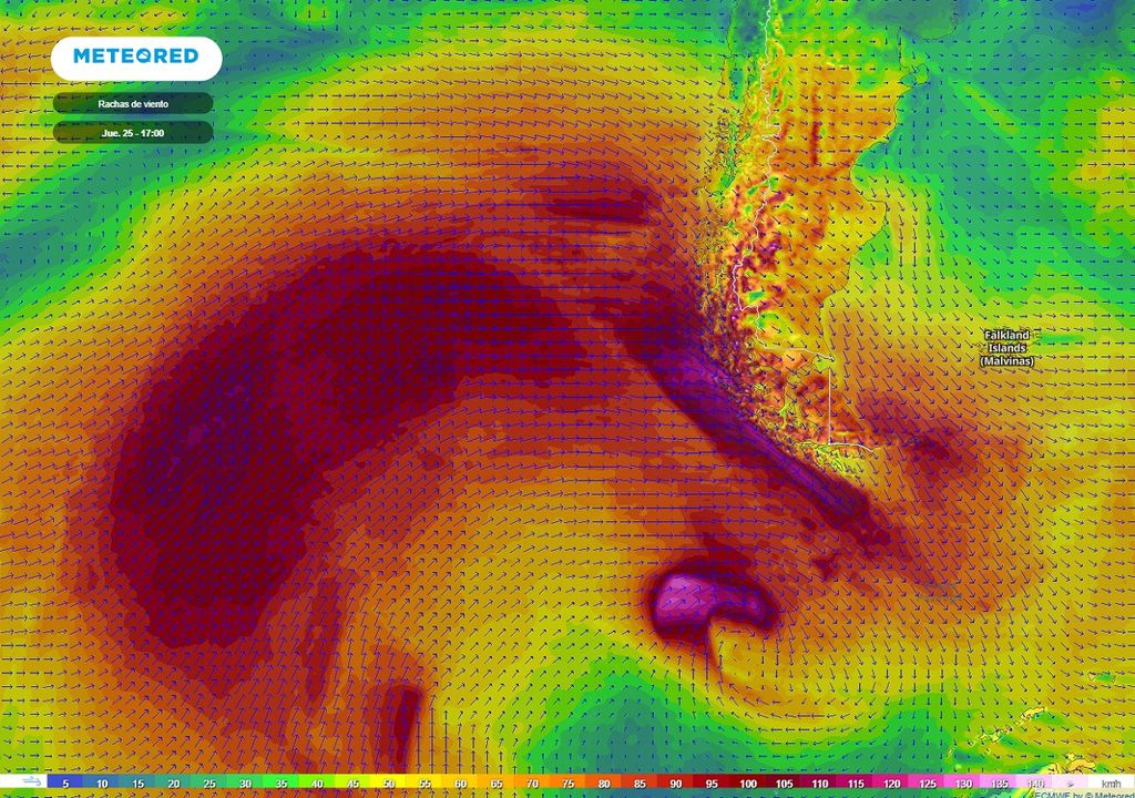 rachas de viento previstas; modelo ECMWF