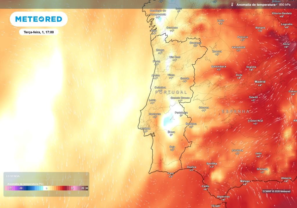 O primeiro dia de setembro decorre com temperaturas relativamente próximas da média, embora grande parte do território registe anomalias positivas ligeiras, geralmente entre 1 e 2 ºC.