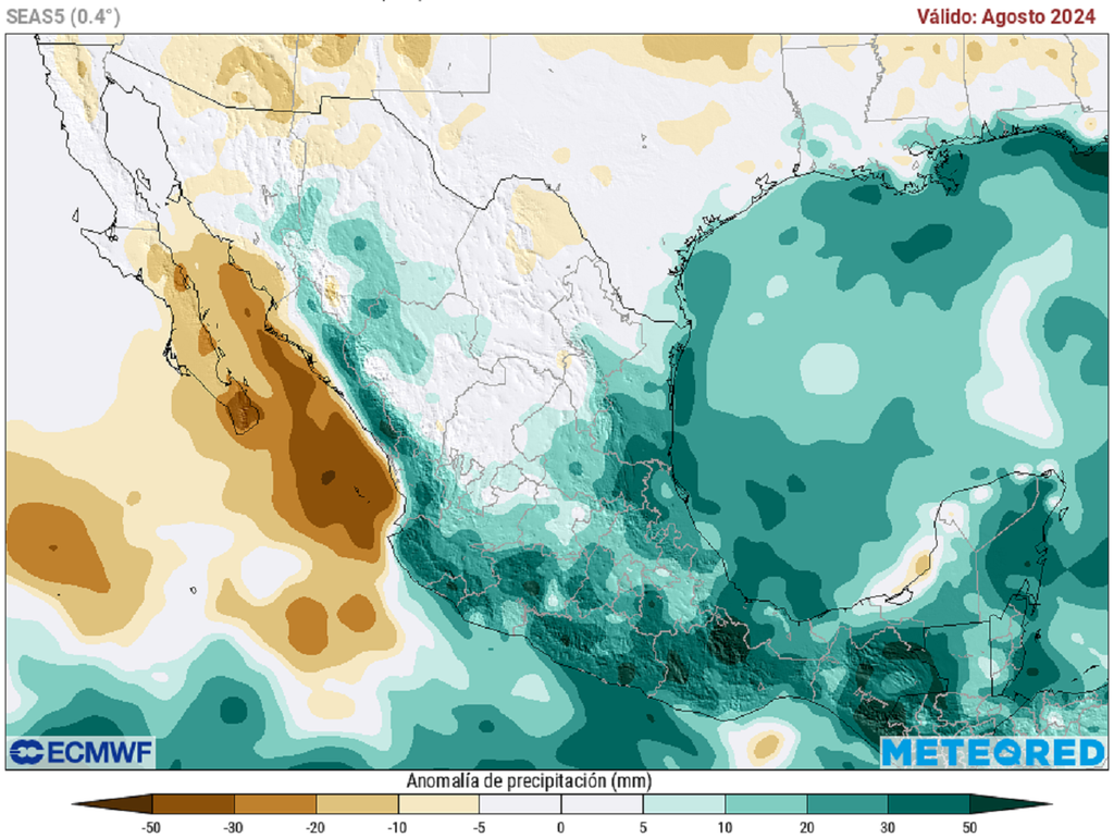 Anomalía de lluvias para agosto de 2024 Anomalía de lluvias para agosto de 2024