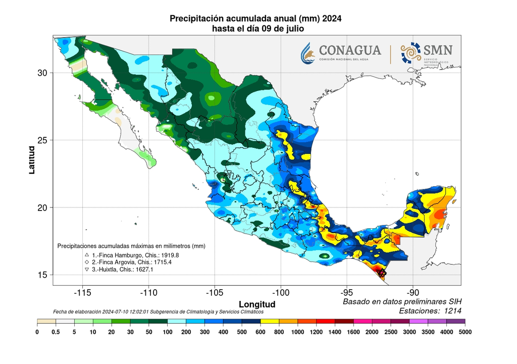 Precipitaciones acumulada anual hasta el 9 de julio de 2024 Precipitaciones acumulada anual hasta el 9 de julio de 2024