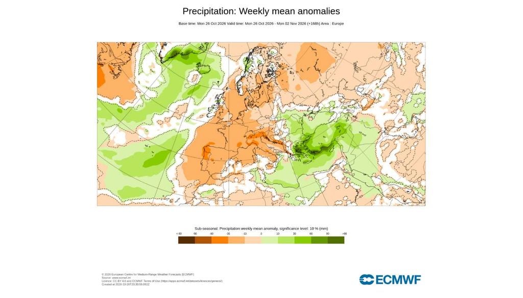 Anomalia média semanal da precipitação A semana será bastante mais seca do que o habitual em Portugal continental, com anomalias negativas de precipitação que poderão atingir cerca de 60 mm no litoral Norte e Centro.