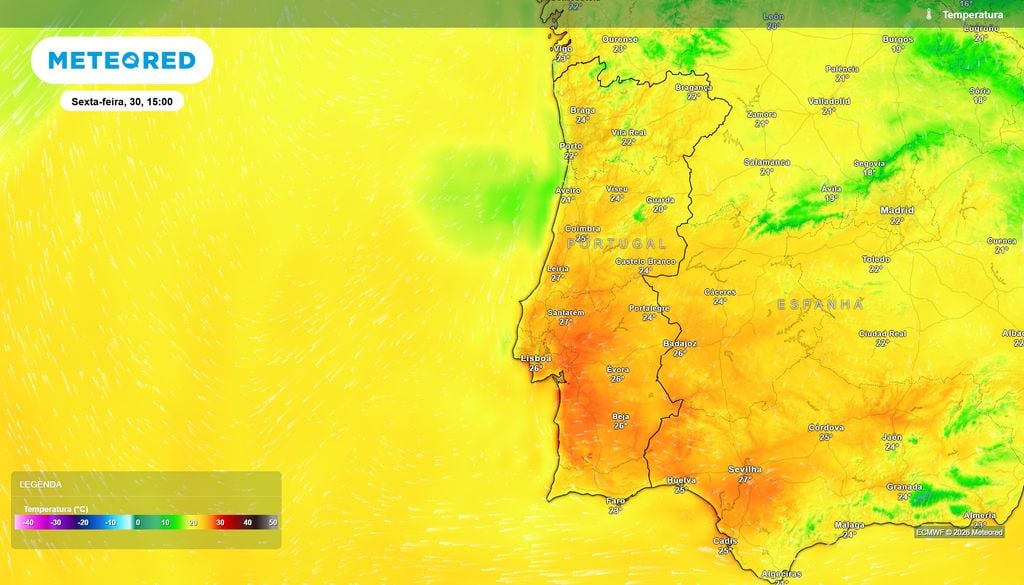 Temperatura Sexta-feira poderá ser um dos dias mais quentes desta reta final de outubro, com vários locais nos 25 a 27 ºC e valores próximos dos 29 ºC no vale do Tejo.