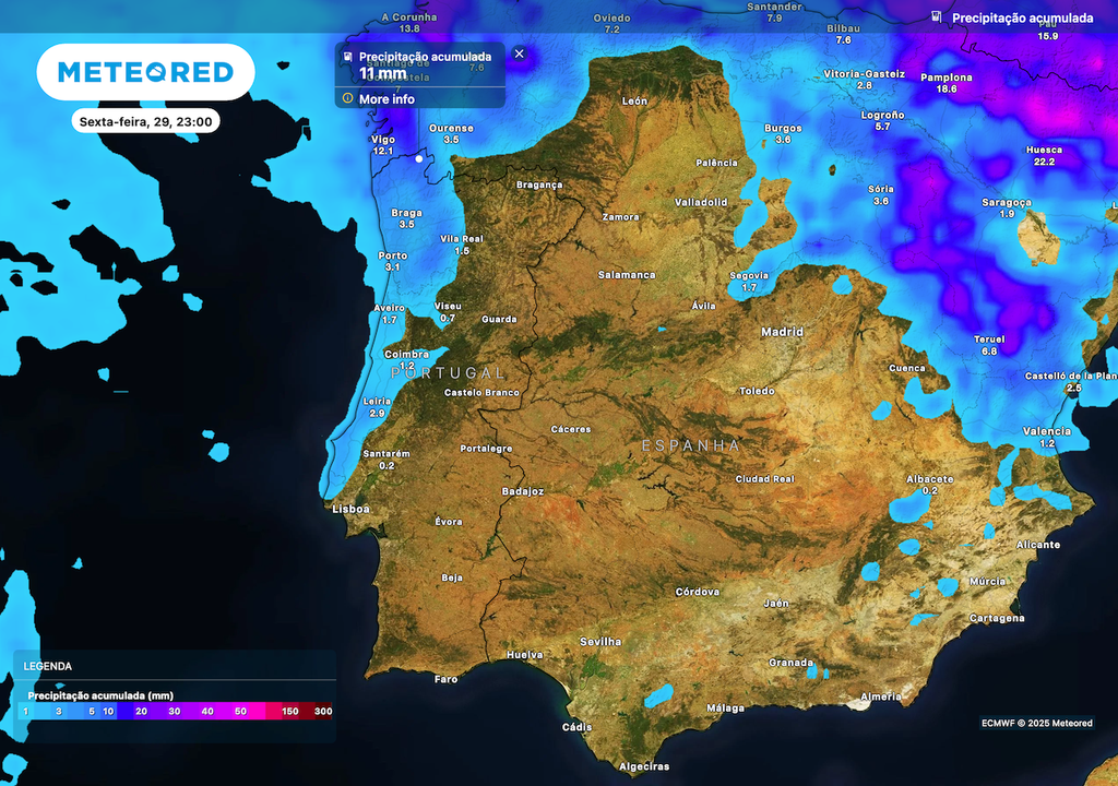 Precipitação acumulada até 11 mm no Norte de Portugal Continental, no Parque Nacional Peneda-Gerês Precipitação acumulada até 11 mm no Norte de Portugal Continental, no Parque Nacional Peneda-Gerês