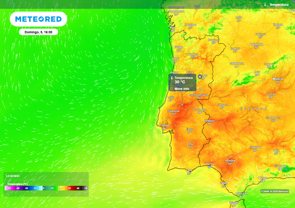 No Domingo de Páscoa, 5 de abril, prevê-se uma temperatura máxima de 29/30 ºC para várias zonas do Vale do Tejo.