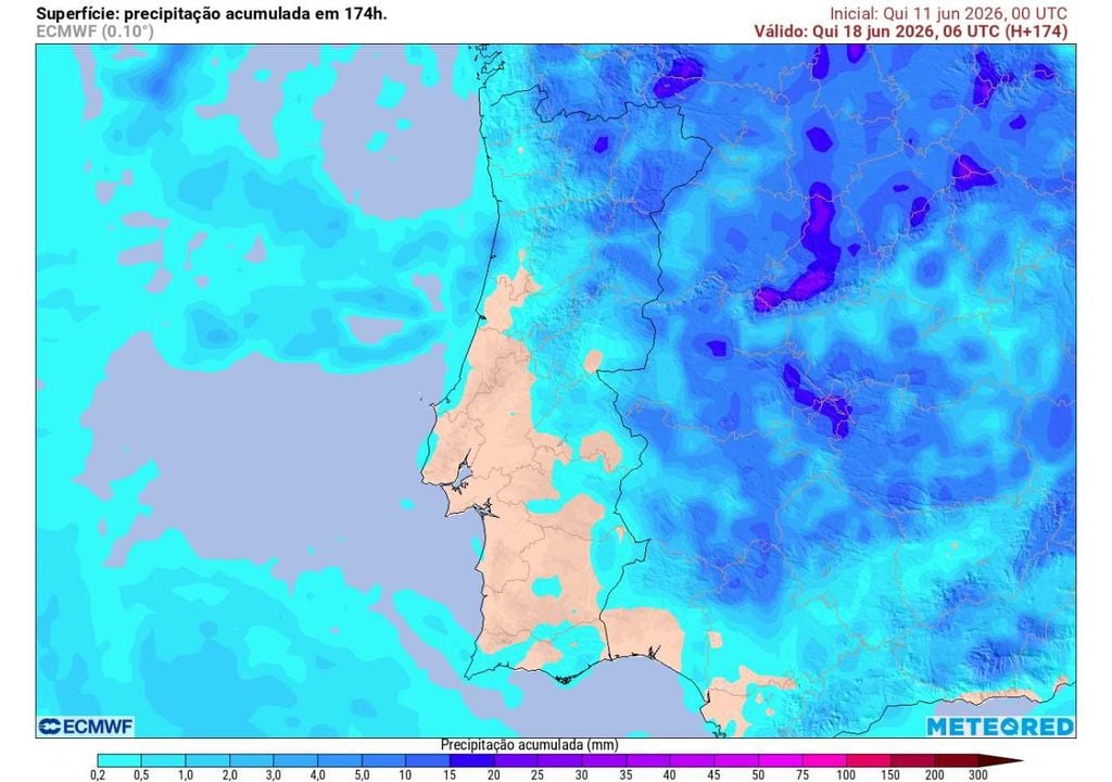 Precipitação acumulada Os maiores acumulados previstos até meados da próxima semana concentram-se nas regiões Norte e Centro, embora parte destes valores inclua a precipitação esperada entre os dias 13 e 15.