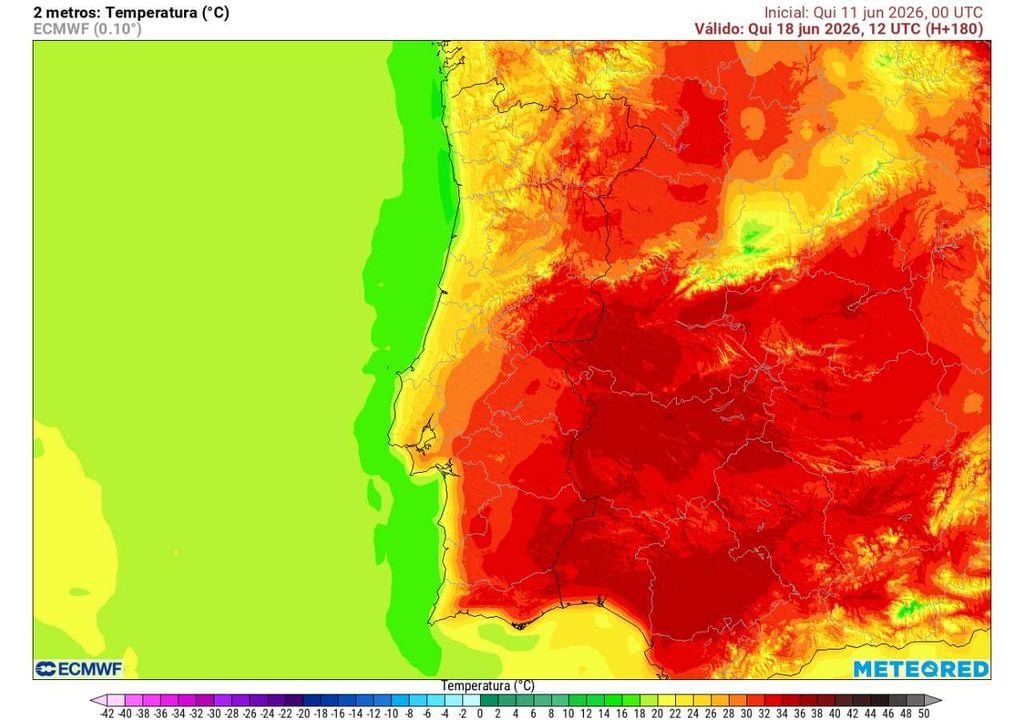 Apesar da previsão de chuva durante a próxima semana, as temperaturas deverão sofrer apenas uma ligeira descida. O ar continuará relativamente quente, sendo a diminuição mais evidente na faixa costeira entre Lisboa e Viana do Castelo, enquanto o interior deverá manter valores elevados, próximos ou acima dos 30 °C em diversas localidades.