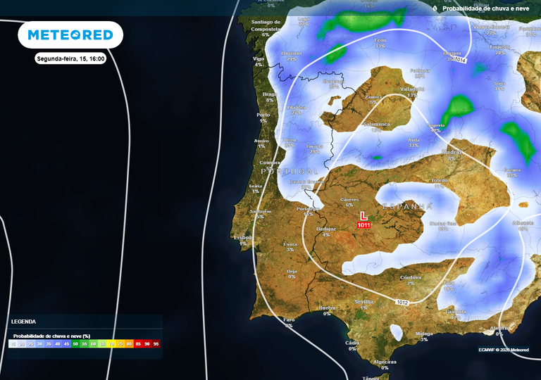 Previs&atilde;o de chuva a m&eacute;dio prazo: saiba como vai chover em Portugal entre 15 e 22 de junho