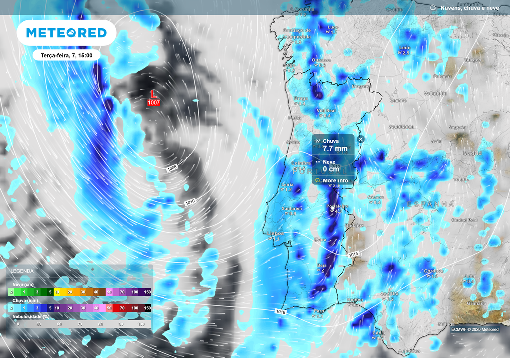 As próximas horas contarão com um agravamento do estado de tempo em Portugal Continental, com a chuva a intensificar-se.