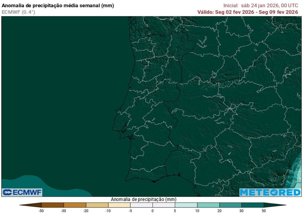 Toda a geografia do Continente continuará a registar precipitação acima da média na primeira semana de fevereiro, contribuindo para um risco (ou agravamento) de cheias e inundações.