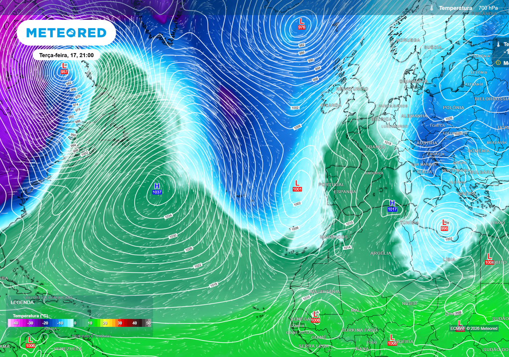 Entrada de ar polar em altitude favorece a formação de uma depressão a oeste de Portugal, iniciando um período de instabilidade.