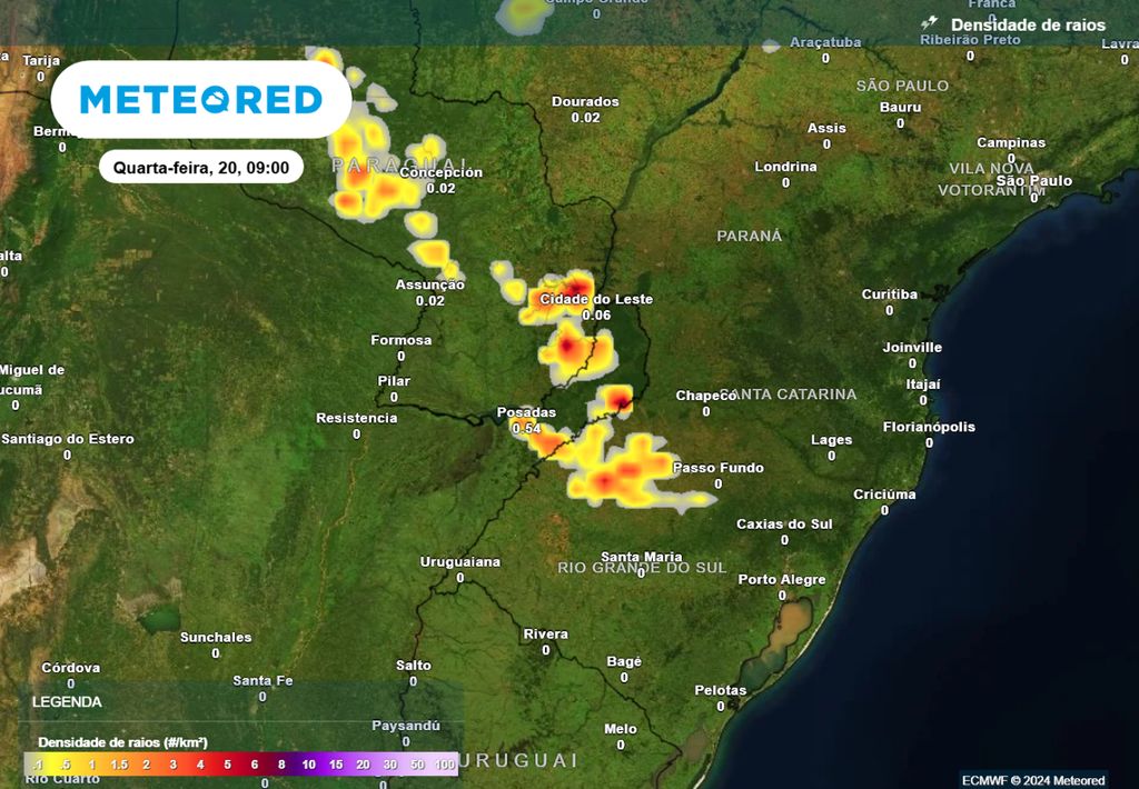 previsão densidade de raios