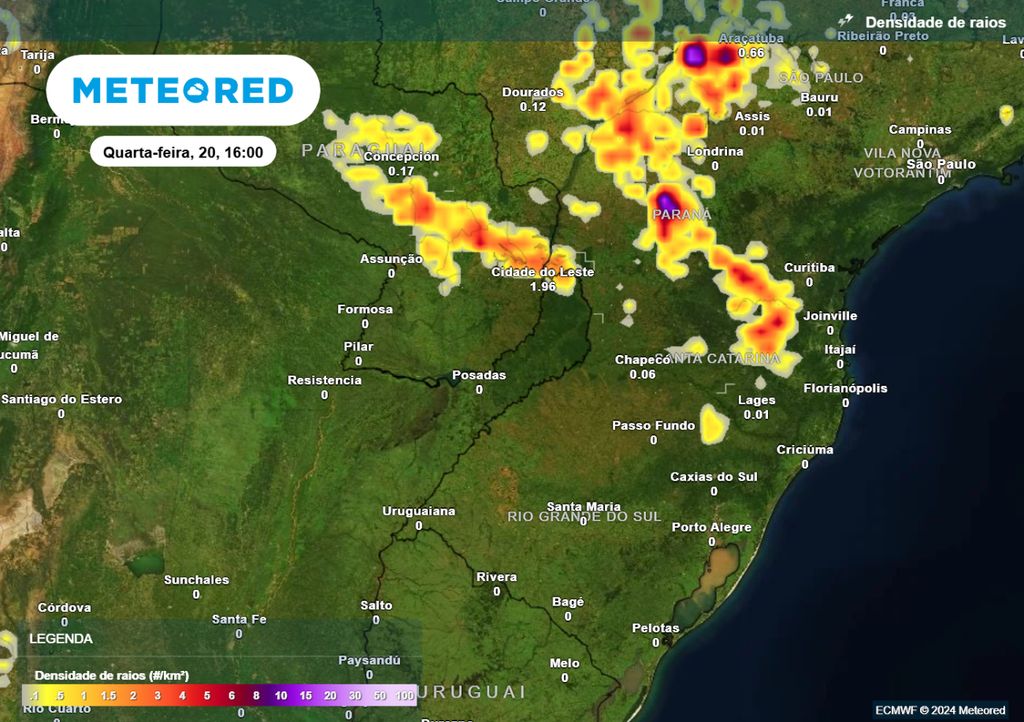 previsão densidade de raios