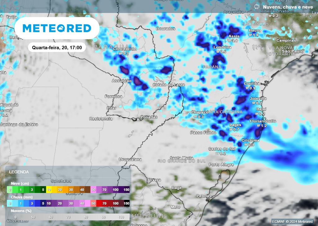 previsão chuva e nebulosidade