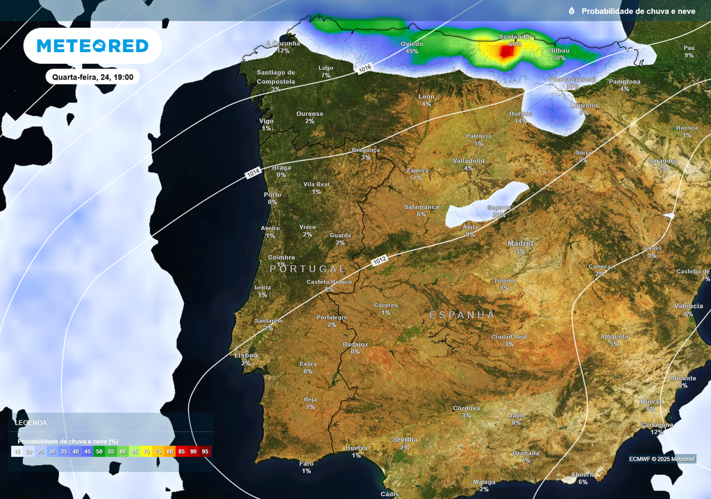 Mapa atmosférico: probabilidade de chuva
