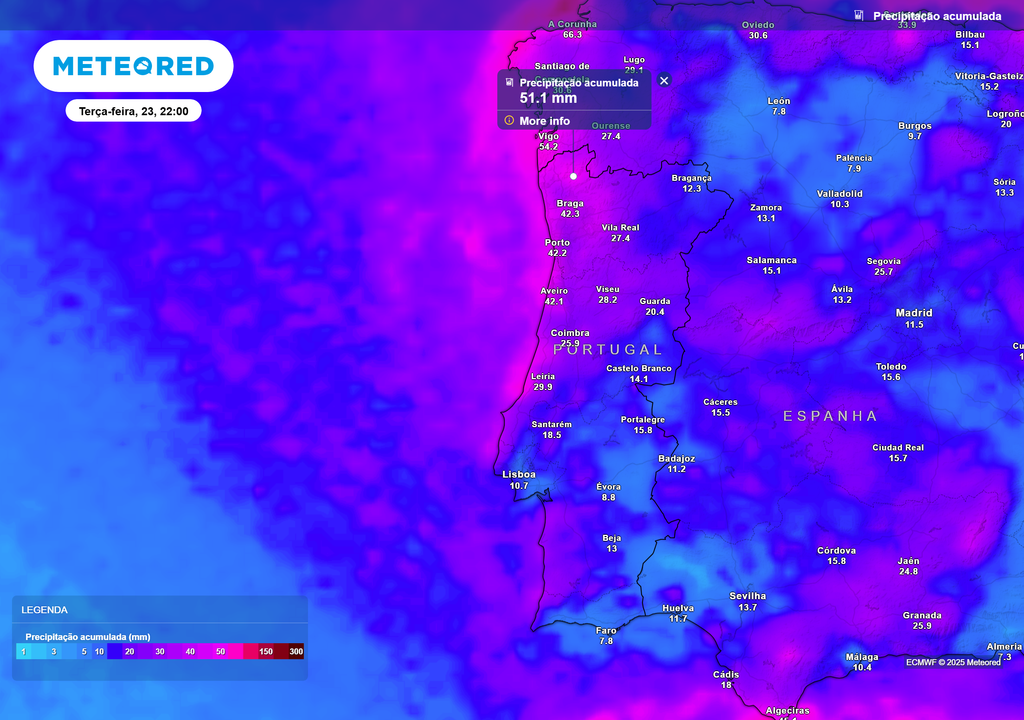 Mapa atmosférico: Precipitação acumulada