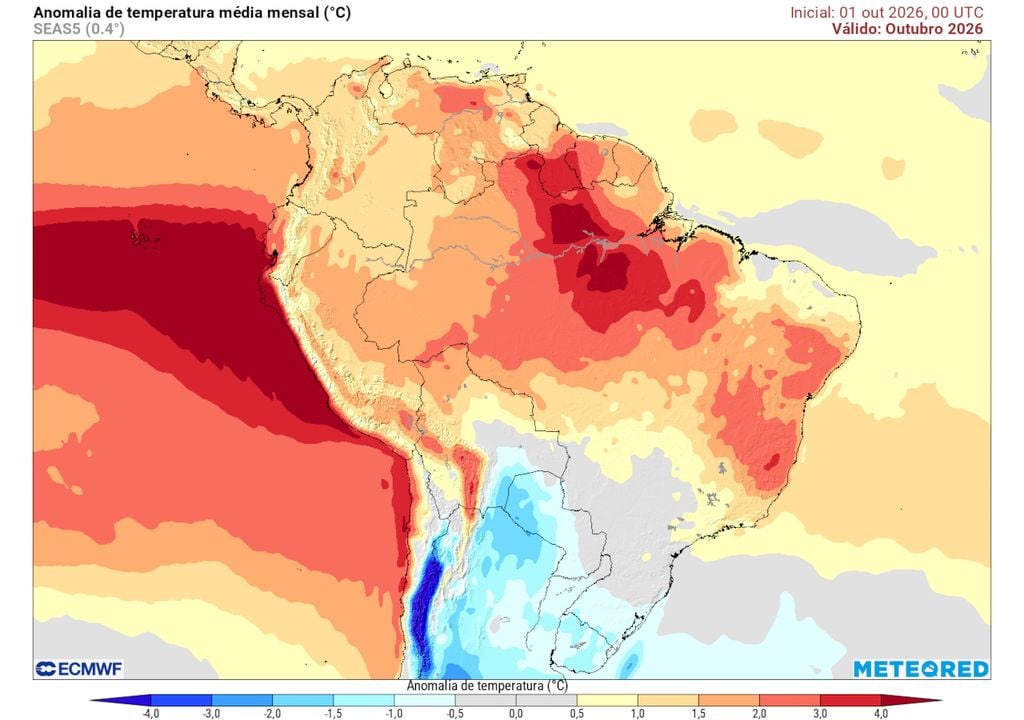 Previsão de anomalias de temperatura para o mês de Outubro de 2026. Previsão de anomalias de temperatura para o mês de Outubro de 2026.