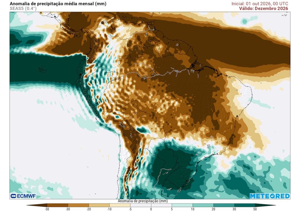 Previsão de anomalias de chuva para o mês de Dezembro de 2026. Previsão de anomalias de chuva para o mês de Dezembro de 2026.