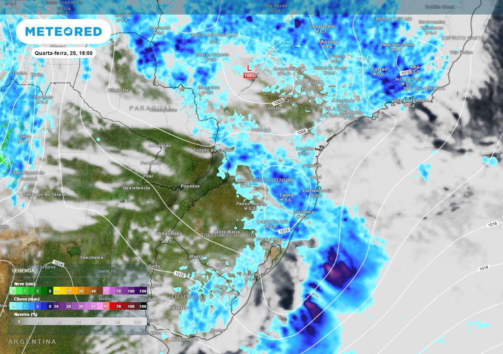 Previsão de nebulosidade e chuva no dia 25 de dezembro durante a tarde.
