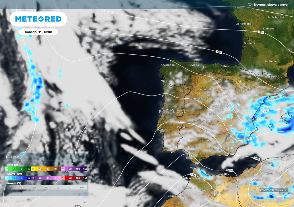 Mapa de cobertura de núvens e chuva Mapa de cobertura de núvens e chuva