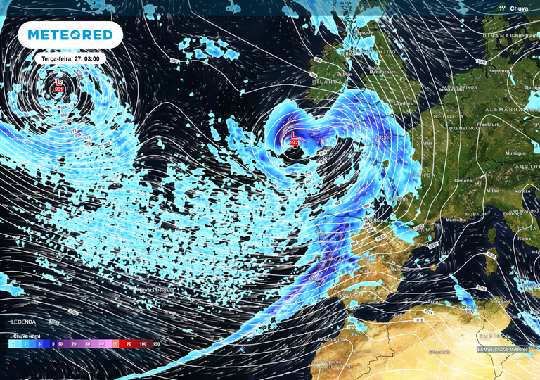 Tempo em Portugal na pr&oacute;xima semana: as tempestades chegar&atilde;o a toda a velocidade, com chuva intensa e neve