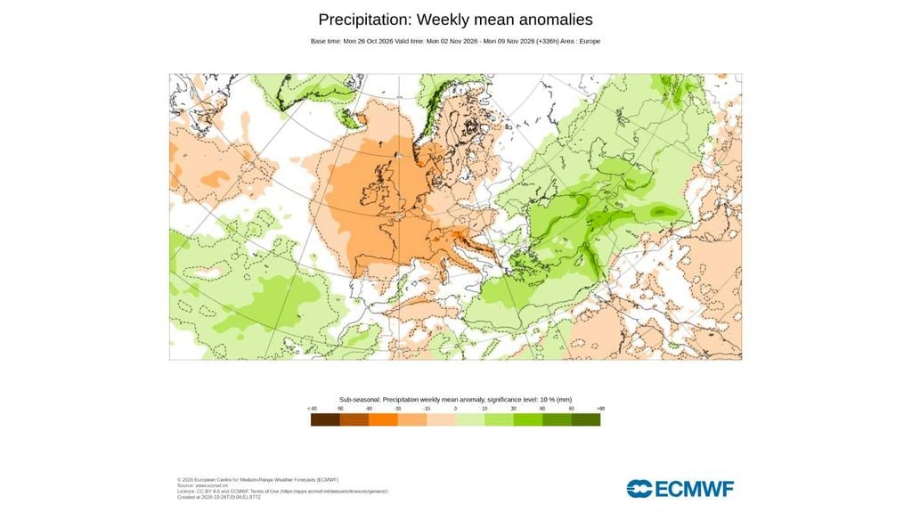 A primeira semana completa de novembro poderá continuar mais seca do que o habitual no Norte e em parte do Centro, enquanto noutras regiões não existe um sinal estatisticamente significativo.